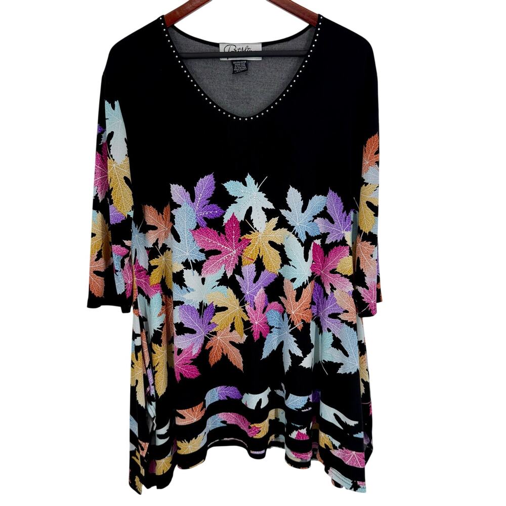 Parisline Large Super Stretchy Fall Leaves Autumn Thanksgiving Blouse Shirt Top